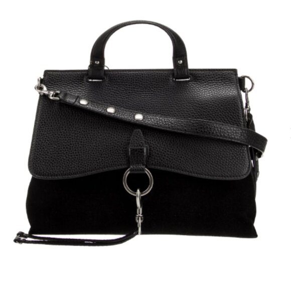 Rebecca Minkoff Suede Trim Leather Top Handle Bag - Picture 1 of 6